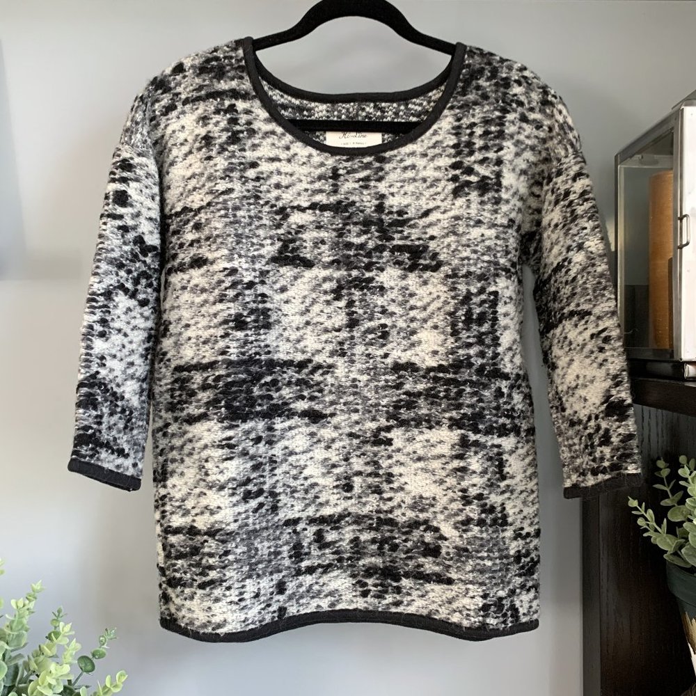 Madewell Hi-Line Wool Felted Sweater (Black/White) XS